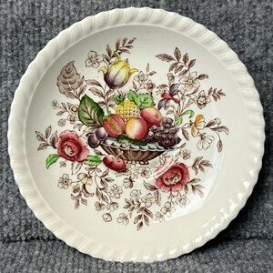 Vintage candle plate trinket dish Johnson Bros Pomona pomegranate floral saucer